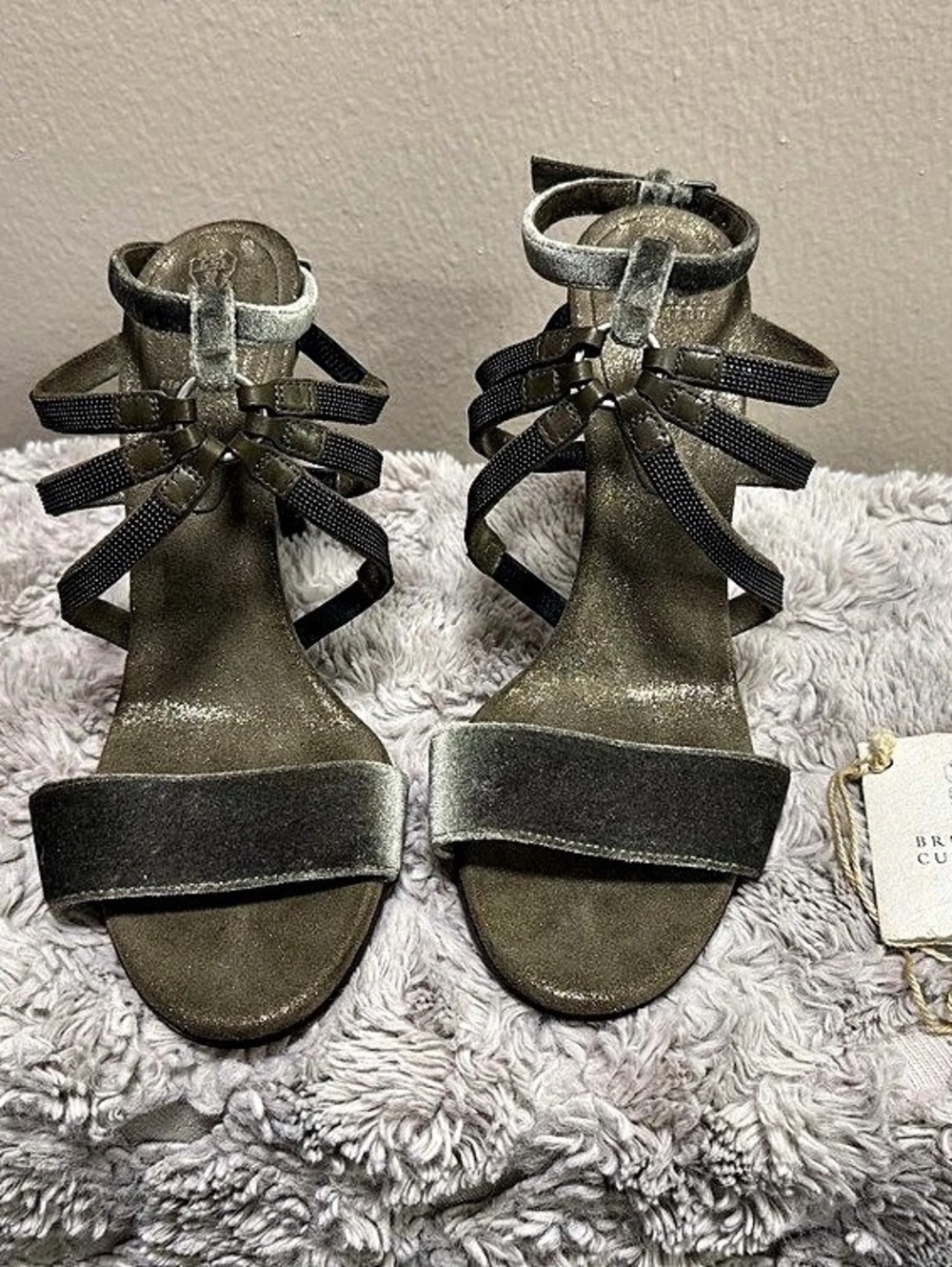 Brunello Cucinelli Metallic Ankle Strap Heels Green US 9 EUR 39